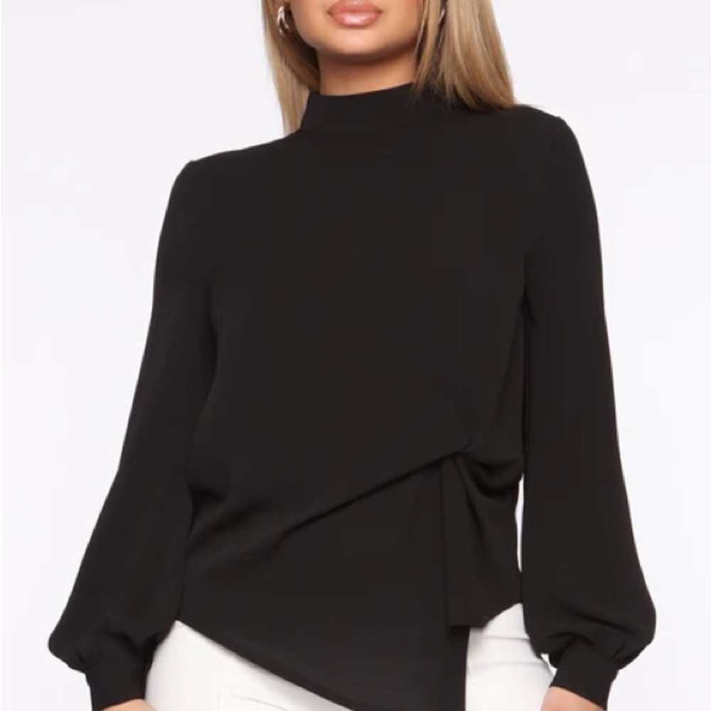 Fashion Nova Black Asymmetrical Puff Sleeve Blouse